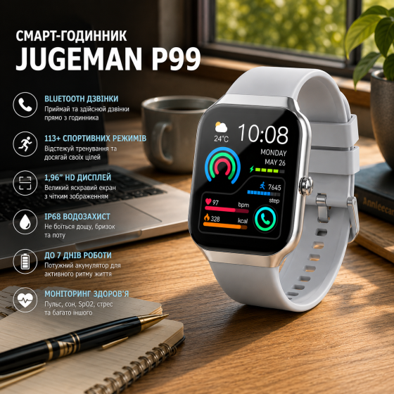Смарт-часы Jugeman P99 для мужчин и женщин, Bluetooth 5.3, звонки, 113+ спортивных режимов, 1,96