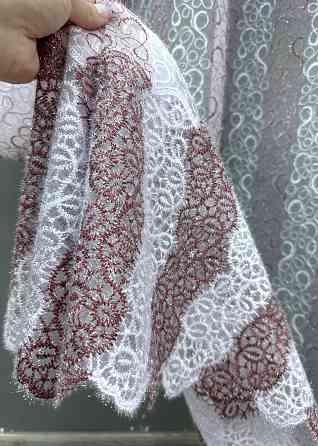 Тюль органза з вишивкою та люрексом колір бордовий з білим 1688т Київ