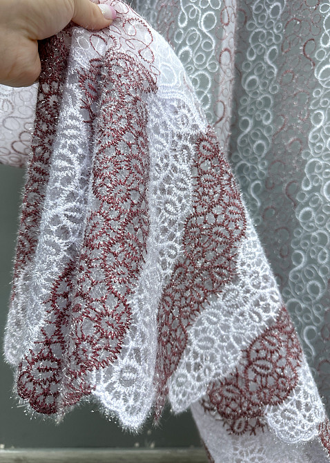 Тюль органза з вишивкою та люрексом колір бордовий з білим 1688т Київ - фото 2