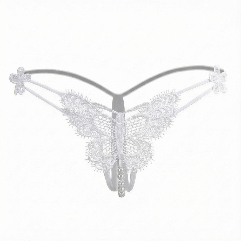 Трусики стрінги метелик мереживні з намистинами та доступом M/L білі Вінниця - фото 6