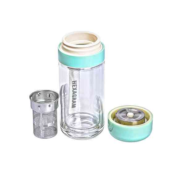 Термос скляний Hexagram із подвійними стінками та заварником 240 мл зелений HP-14-40GR Коломия