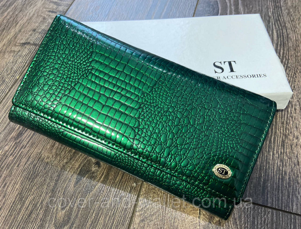 Лаковий жіночий гаманець з натуральної шкіри зеленого кольору ST S6001A Київ - фото 1