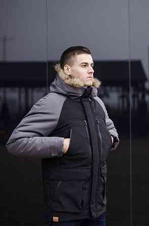 Парка мужская зимняя средняя на коттоне с капюшоном Pobedov seniora udacha Киев