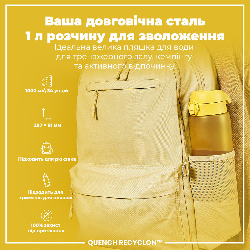 Пляшка для води ION8 1000 мл. (ЕКО пляшка) BPA Free, Yellow Кам'янське - фото 5