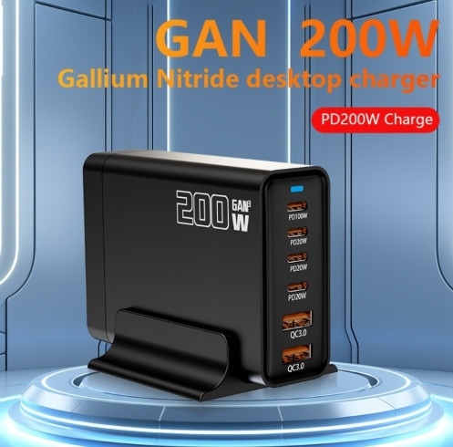 Сетевое зарядное устройство GaN YFY-IQ37 200W (1Type-C-100W+4Type-C-20W+3USBQC3.0-20W) Черный Винница - изображение 4