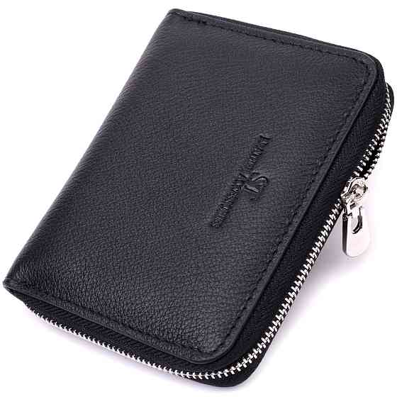 Шкіряний гаманець для жінок на блискавці з тисненим логотипом ST Leather 19489 Чорний Київ