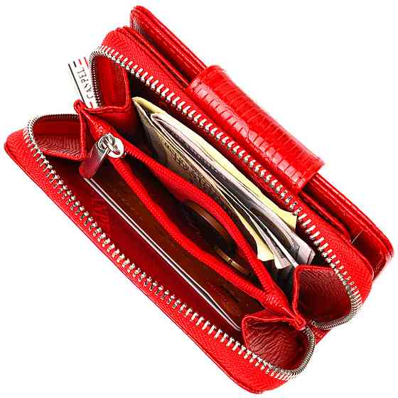 Фактурное женское вертикальное портмоне с монетницей на молнии из натуральной кожи с тиснением CANPELLINI 21731 Красное Киев