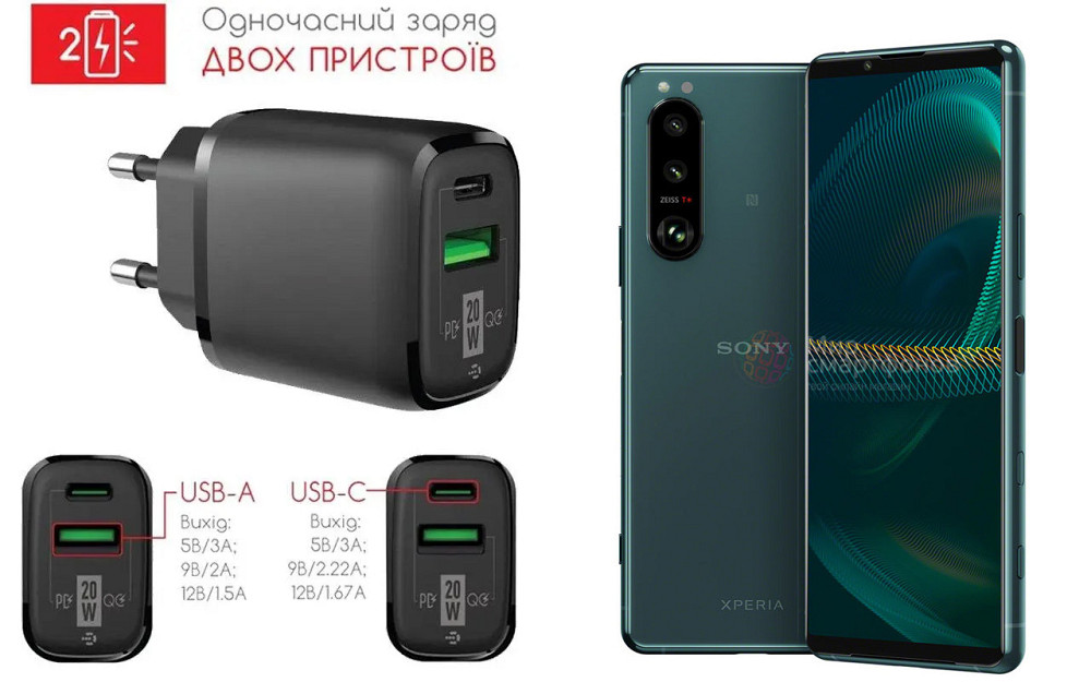 Сетевое зарядное устройство для Sony Xperia 5 III, 20W 3A, Quick Charge 3.0 Киев - изображение 1