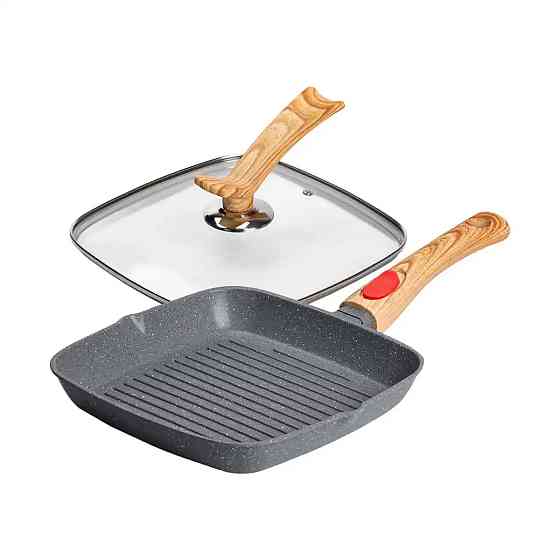 MGC Алюмінієва сковорода-гриль 24 см зі скляною кришкою Квадрат сірий MGC HP-4-461G Коломыя