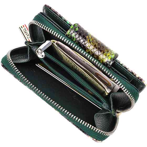 Женское фактурное вертикальное портмоне с монетницей на молнии из натуральной кожи с тиснением под змею (CANPELLINI) Киев