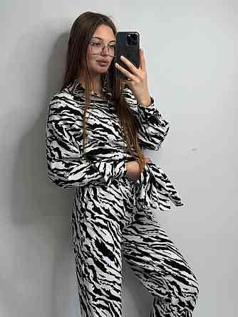 Костюм жіночий літній льон Чорно-Білий Тваринні принти ML Харків