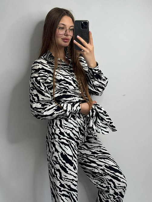 Костюм женский летний лен Черно-Белый Животные принты M-L Харьков - изображение 2
