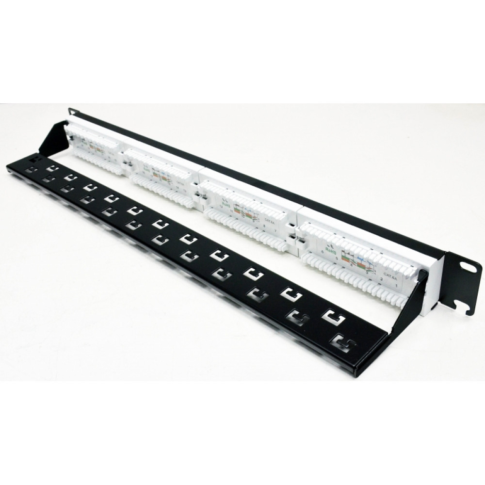 Патч-панель CMS 19" 24xRJ-45 UTP, кат. 6a з організатором кабелю і пластиковими шторками Київ - фото 2