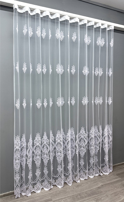 Тюль VR-Textil 1571т Фатин с вышивкой и люрексом Холодный белый 300х270 см (42-0531) Киев - изображение 3