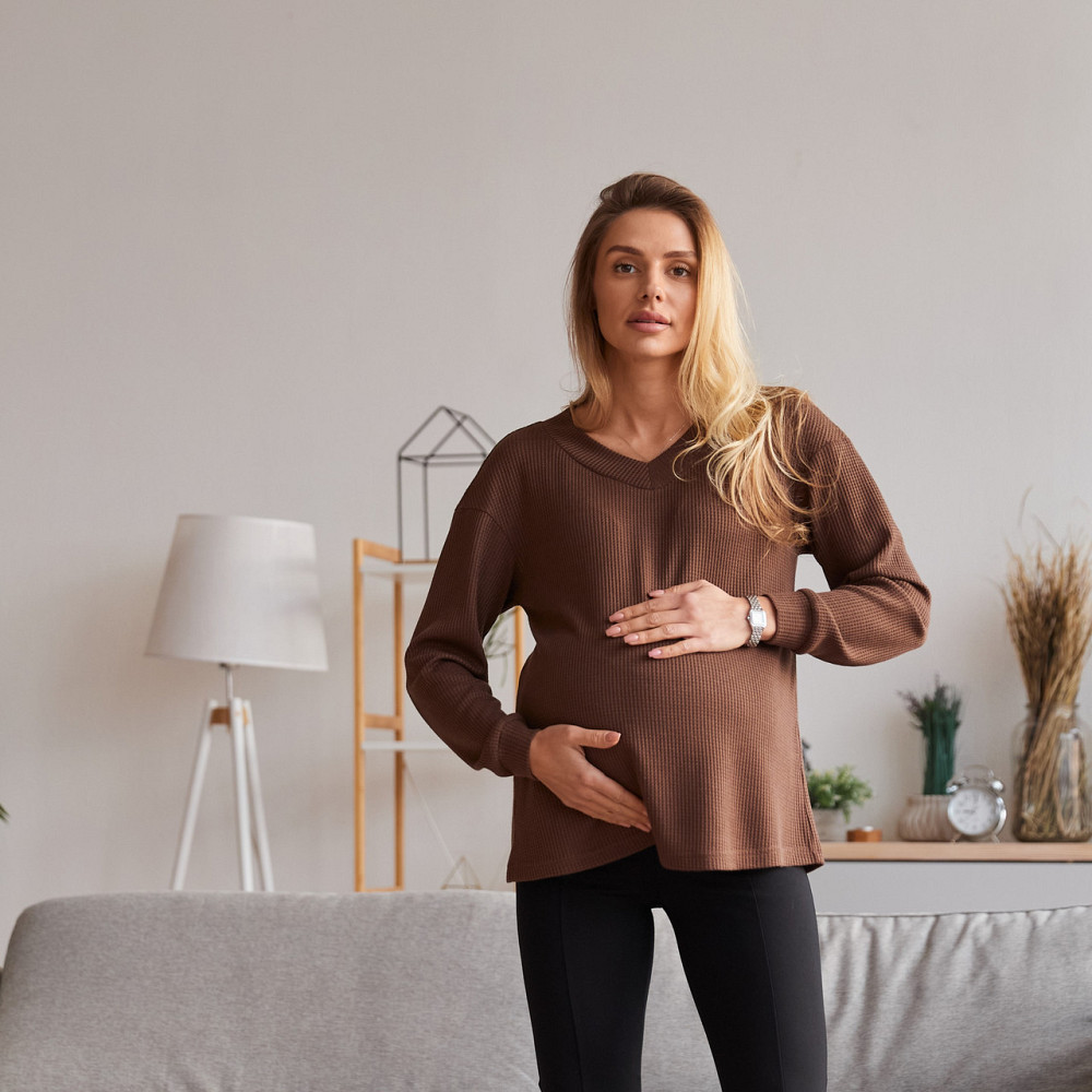 Жіночий трикотажний лонгслів для вагітних Wien розмір L-XL (46-48) Lullababe Шоколадний Кривий Ріг - фото 1