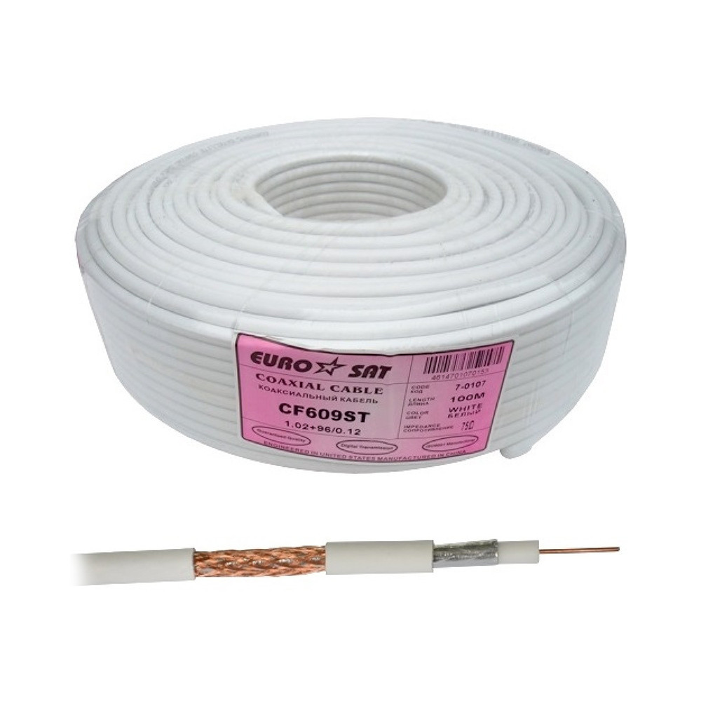 Кабель RG-6 EUROSAT (1,02CCS+96/0,12CCA), діам.-6,8мм, білий Полтава - фото 1
