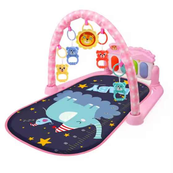 Детский игровой коврик с музыкальным пианино, подвесными игрушками, шкалой роста, розовый слон Каменец-Подольский