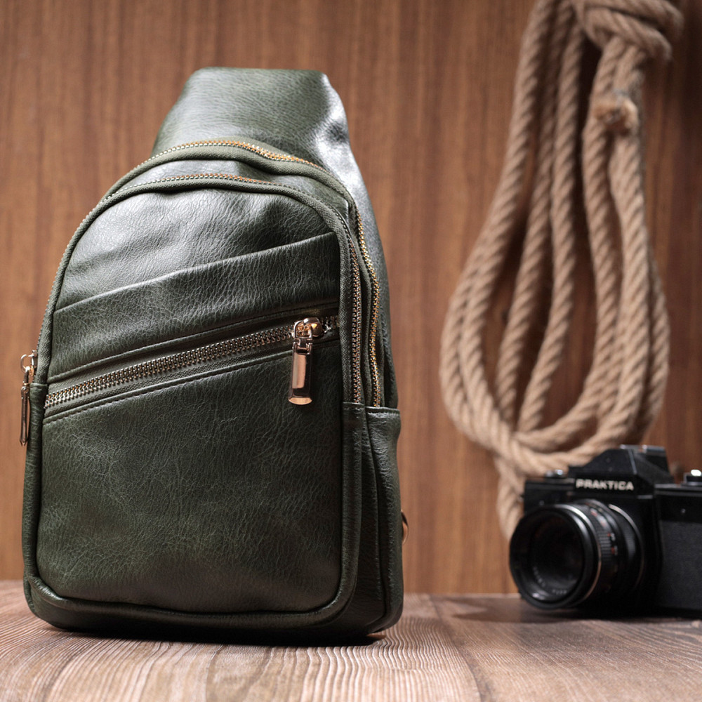 Удобная женская сумка с одной лямкой через плечо из экокожи Vintage 22756 Зеленый Киев - изображение 9