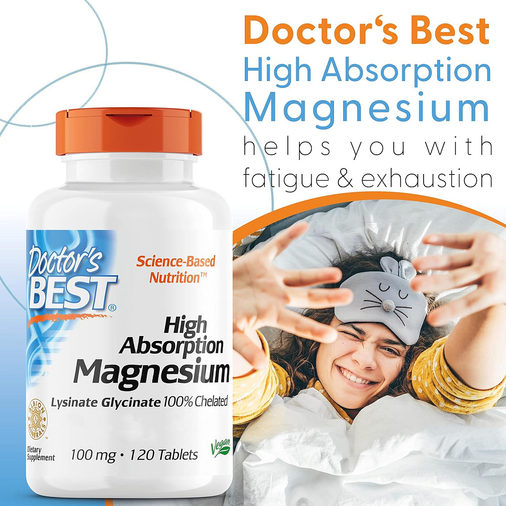 Магний хелат Doctor's Best High Absorption Magnesium, Lysinate Glycinate 100% Chelated, 100 mg, 120 Tablets Луцк - изображение 3
