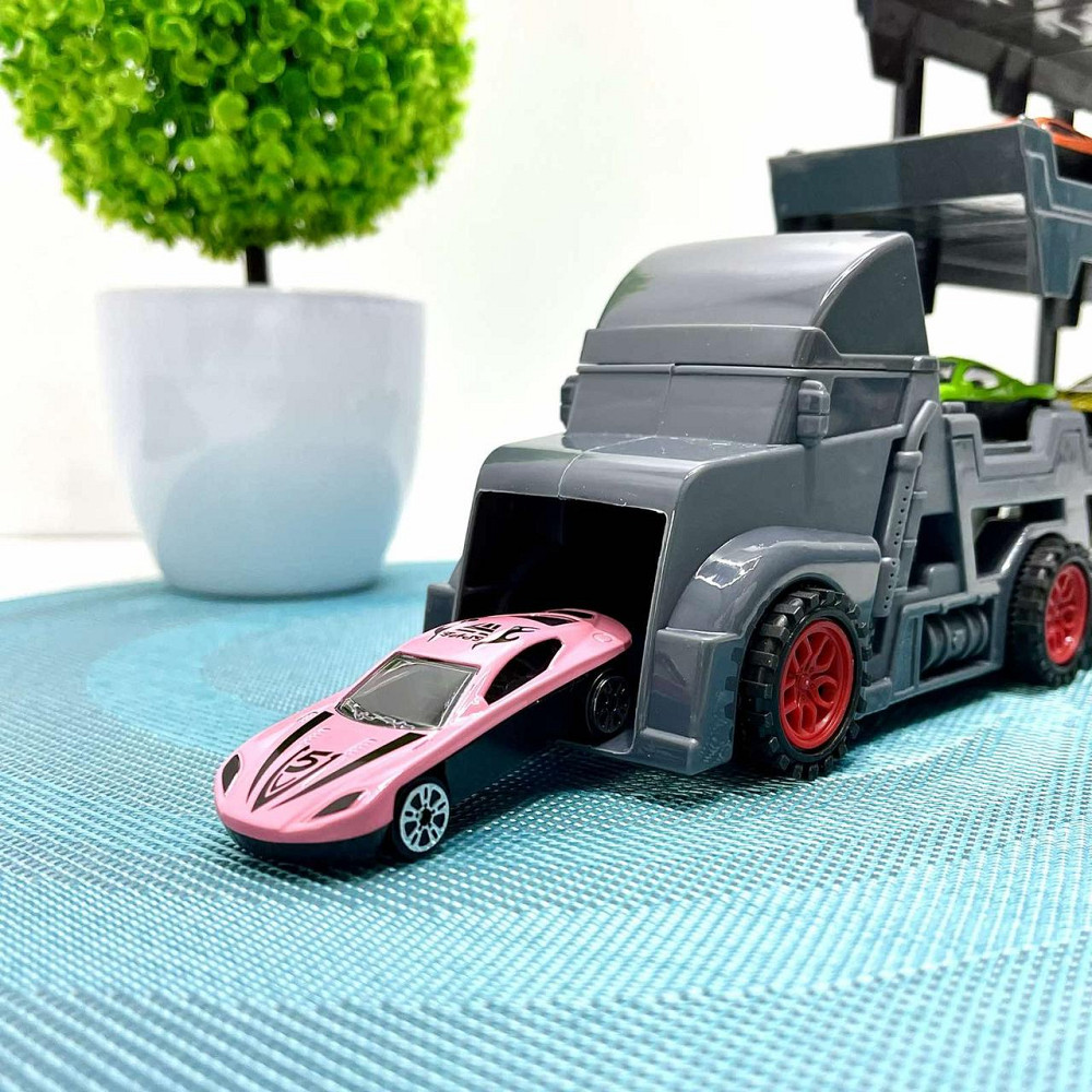 Трейлер-автовоз розкладний з набором машинок 6шт Чорний (K180A10) Чернігів - фото 4