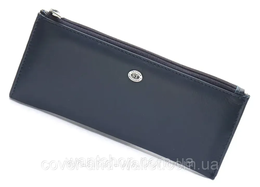Тонкий шкіряний гаманець на блискавці ST Leather 025 Dark Blue Київ - фото 3