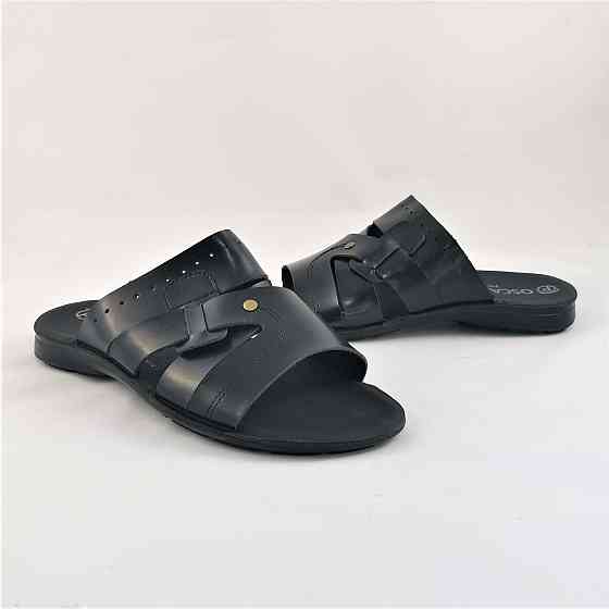 Мужские Шлёпанцы Тапочки Сланцы Чёрные Кожаные (размеры: 41,42,43,44,45) Днепр