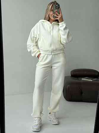 Женский повседневный теплый костюм на молнии с поларом флиса Молочный, 46/48 Одесса