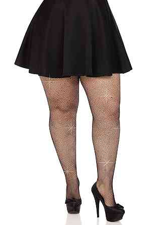 Колготки Leg Avenue Rhinestone micro net tights Plus size Black, мелкая сетка, стразы Sex Aura Киев