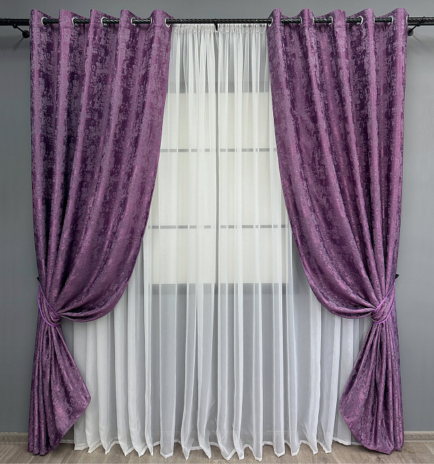 Комплект штор на люверсах VR-Textil Жаккард Sultan YL № 1547ш Фиолетовый 150х250 см 2 шт (37-0255) Киев - изображение 2