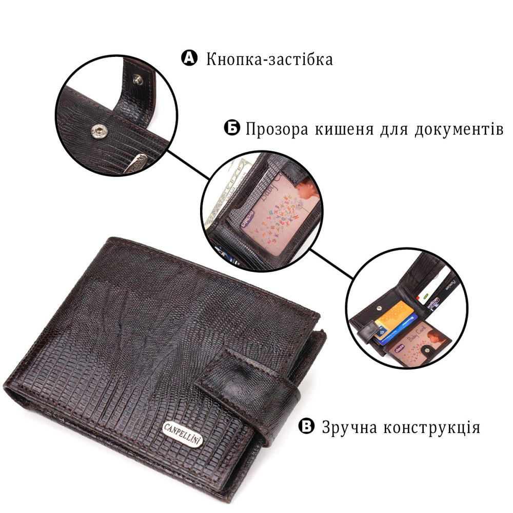 Чоловічий гаманець із натуральної фактурної шкіри Коричневий (CANPELLINI) Київ - фото 8