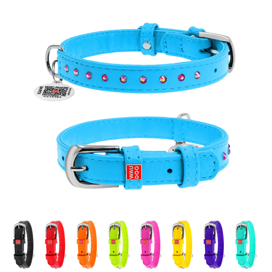 Нашийник для собак шкіряний WAUDOG Glamour з QR паспортом, з клейовими стразами, Ш 12 мм, Дов 2 Коломыя - изображение 1