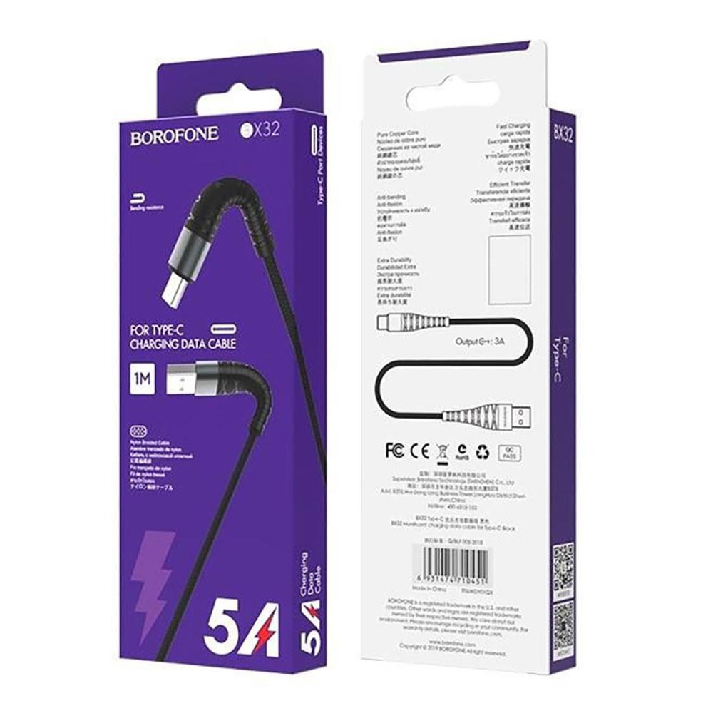 Кабель BOROFONE BX32 USB to Type-C 2.4A, 1m, nylon, aluminum+TPE connectors, Black Київ - фото 5