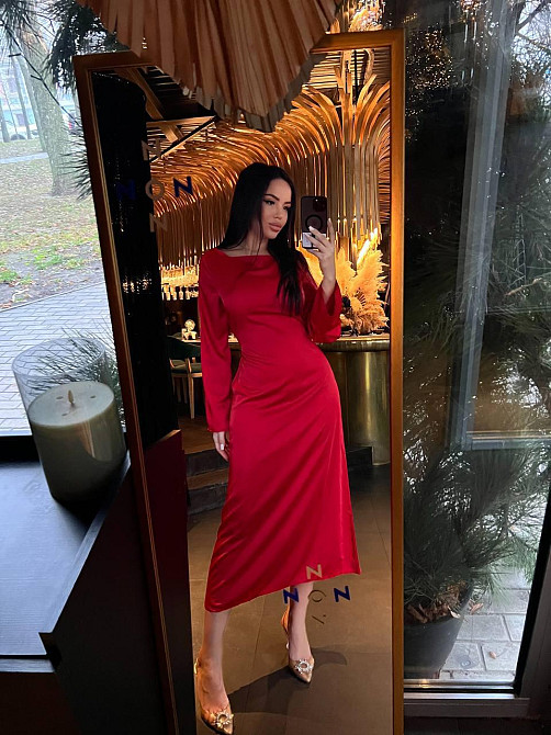 Жіноча стильна довга елегантна сукня дабл шовк Червоний, 46/48 Одеса - фото 3