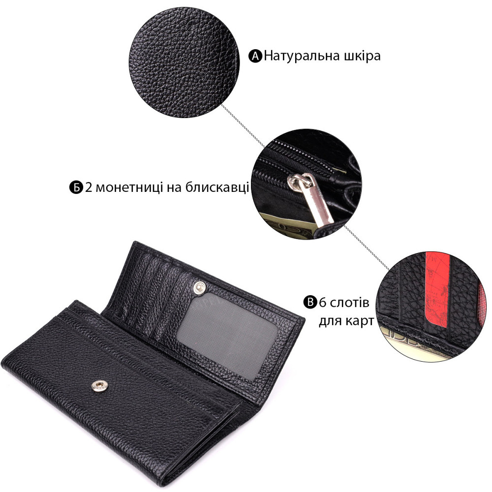 Класичний жіночий гаманець з натуральної шкіри CANPELLINI 20872_1 Чорний Київ - фото 9