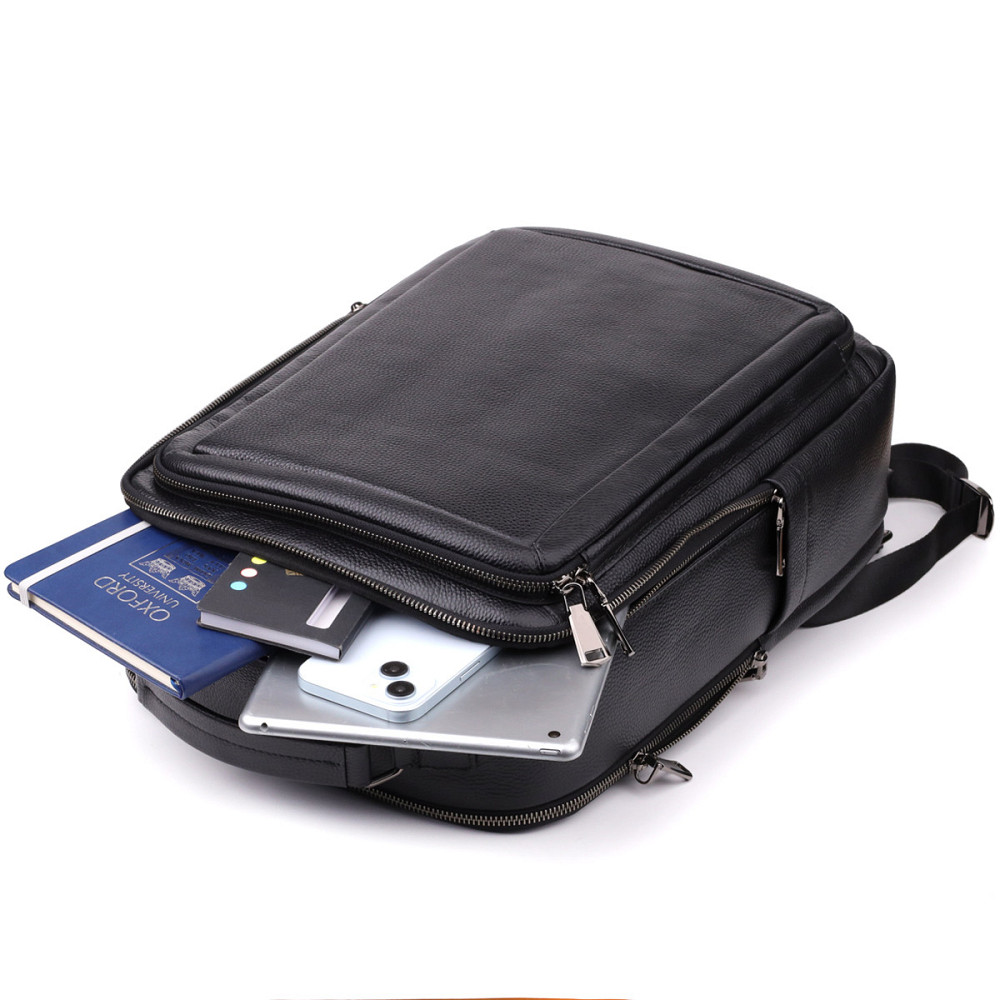 Багатофункціональний рюкзак для чоловіків з натуральної шкіри Vintage 23044 Чорний Київ - фото 9