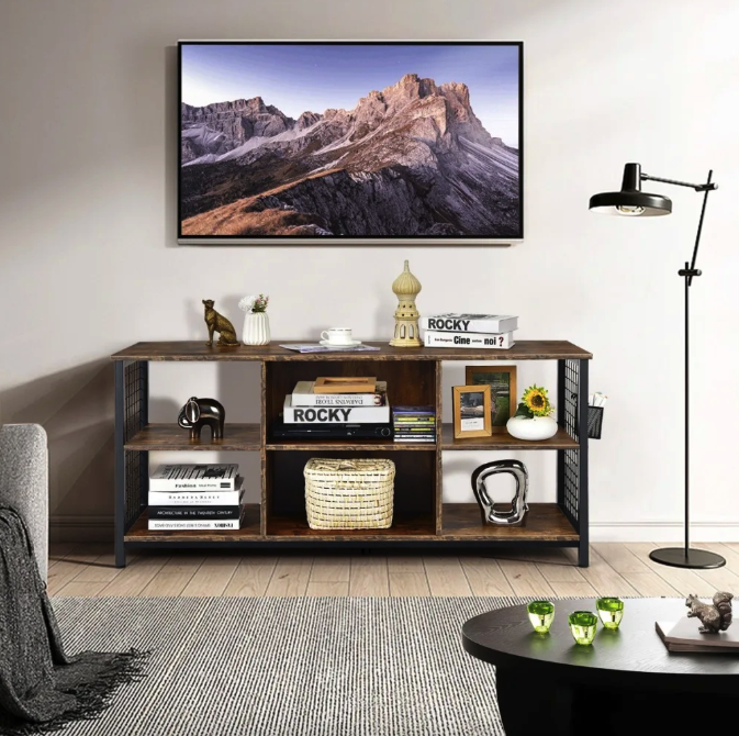 Тумба под телевизор с полками современная деревянная для гостиной стиль лофт Costway Ketrin Киев - изображение 6