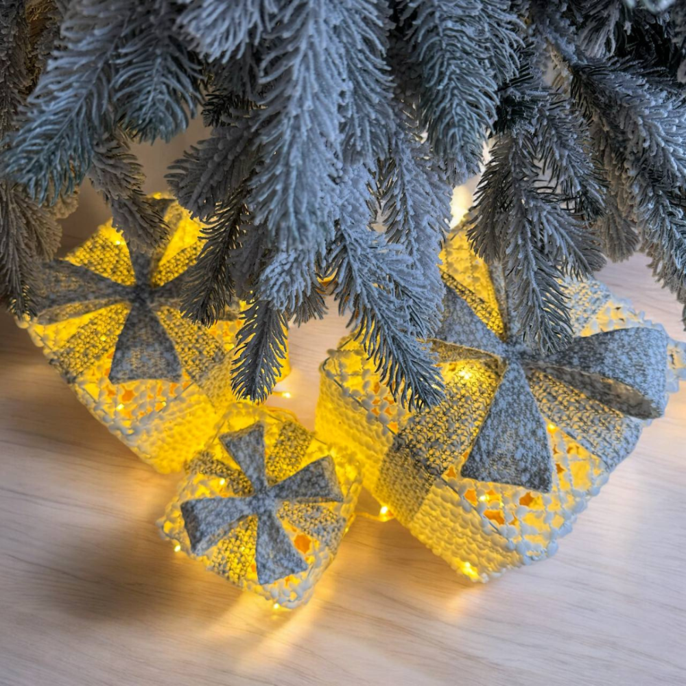 Новогодний декор LED подарки Niki light набор 3 белые коробочки с серебряным бантом Теплый Белый Киев - изображение 4