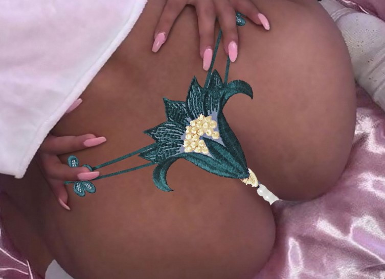 Еротичні трусики з доступом та намистинками Квітка універсальний зелений Київ - фото 1