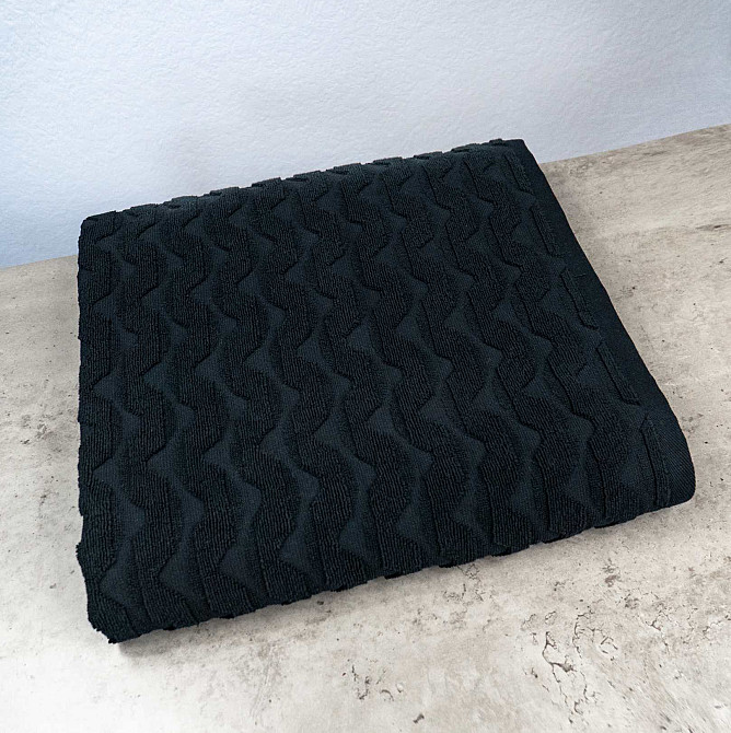 Комплект махровых полотенец Жаккардовых Волна 3шт GM Textile 50х90см, 50х90см, 70х140см 500г/м2 (Черный) Сумы - изображение 3