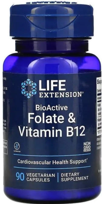 Фолієва кислота і В12 Life Extension Folate & Vitamin B12 90 капс Київ - фото 1
