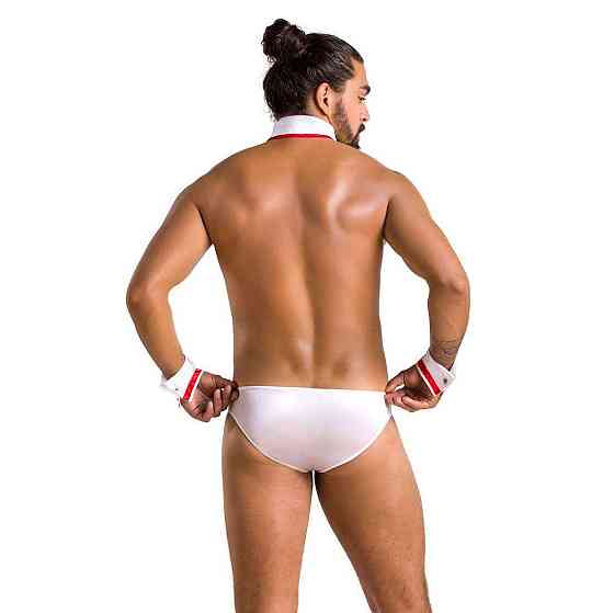 Комплект эротического мужского белья Passion 037 GREGORY L/XL White, трусы, воротник, манжеты Sex Aura Киев