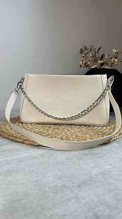 Женская кожаная сумочка, Стильная сумка из натуральной кожи, Маленькая бежевая сумка на плечеMasterSem Киев