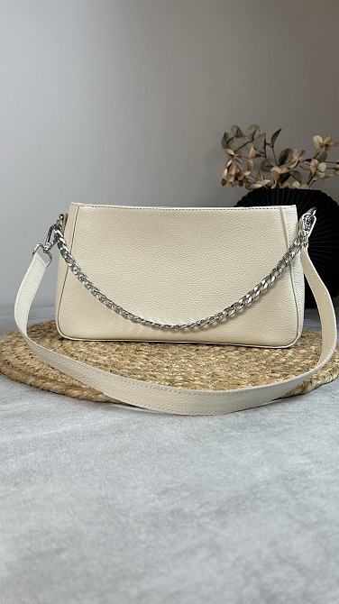 Женская кожаная сумочка, Стильная сумка из натуральной кожи, Маленькая бежевая сумка на плечеMasterSem Киев - изображение 3