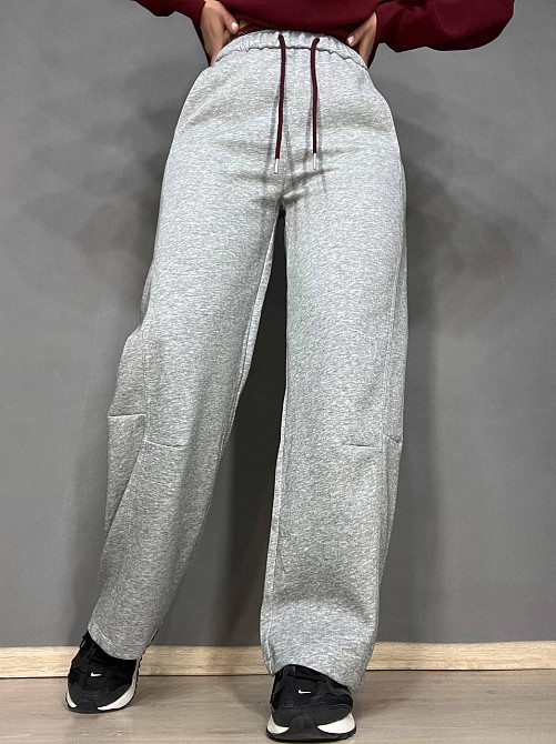 Штани жіночі A-N 25061 спортивні широкі Baggy з кишенями та шнурком трикотажні світло сірі, світло-сірий, M Київ - фото 18
