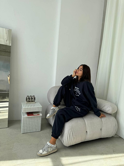 Жіночий теплий костюм у спортивному стилі з накатом тринитка на флісі Темно-синій, 46/48 Одеса - фото 7