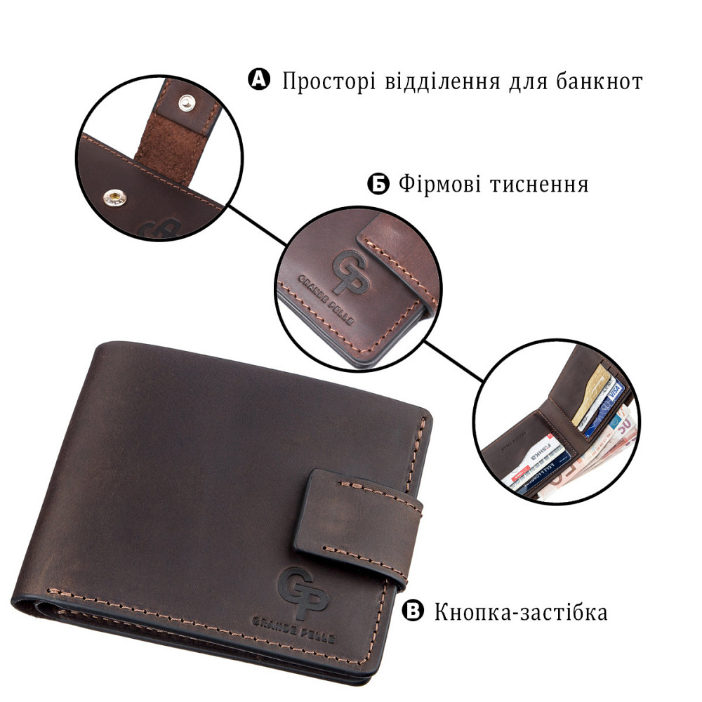 Тонкое кожаное портмоне унисекс GRANDE PELLE 11220 Коричневое Киев - изображение 4