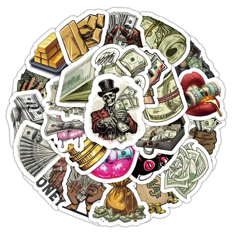 Набір стікерів “Світ грошей” 54 шт – грошові наклейки для декору Київ - фото 1