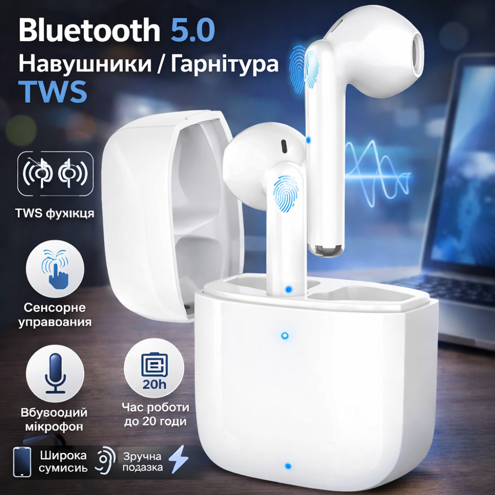 Бездротові навушники Bluetooth 5.3 TWS з 4 мікрофонами ENC, IPX7, USB-C, до 35 годин роботи, AAC/SBC Київ - фото 2