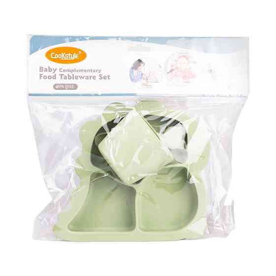 Дитячий набір силіконового посуду 3 предмети зелений HP34545G Коломия