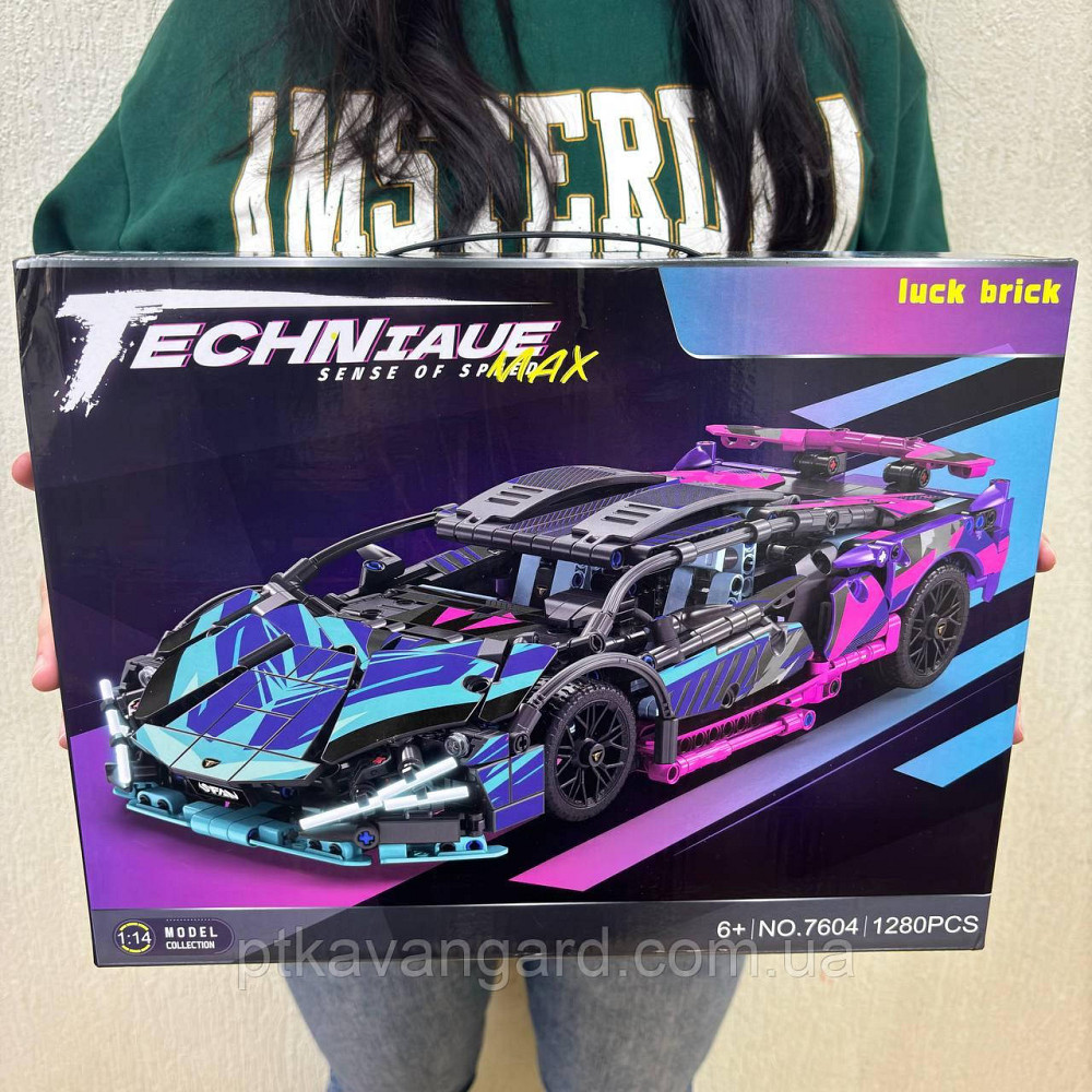 Дитячий автоконструктор Lamborghini спорткар автомобіль кіберпанк 1280 деталей Technic 7604 неоновий Хмельницький - фото 1